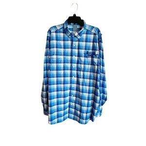 Vineyard Vines Harbor Long Sleeve Fishing Shirt Blue/White Plaid Men's XLT, EUC
